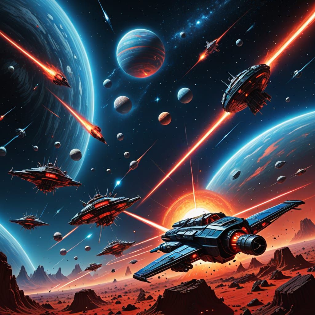 Space Battle over Gas Giant, Astral Illustration