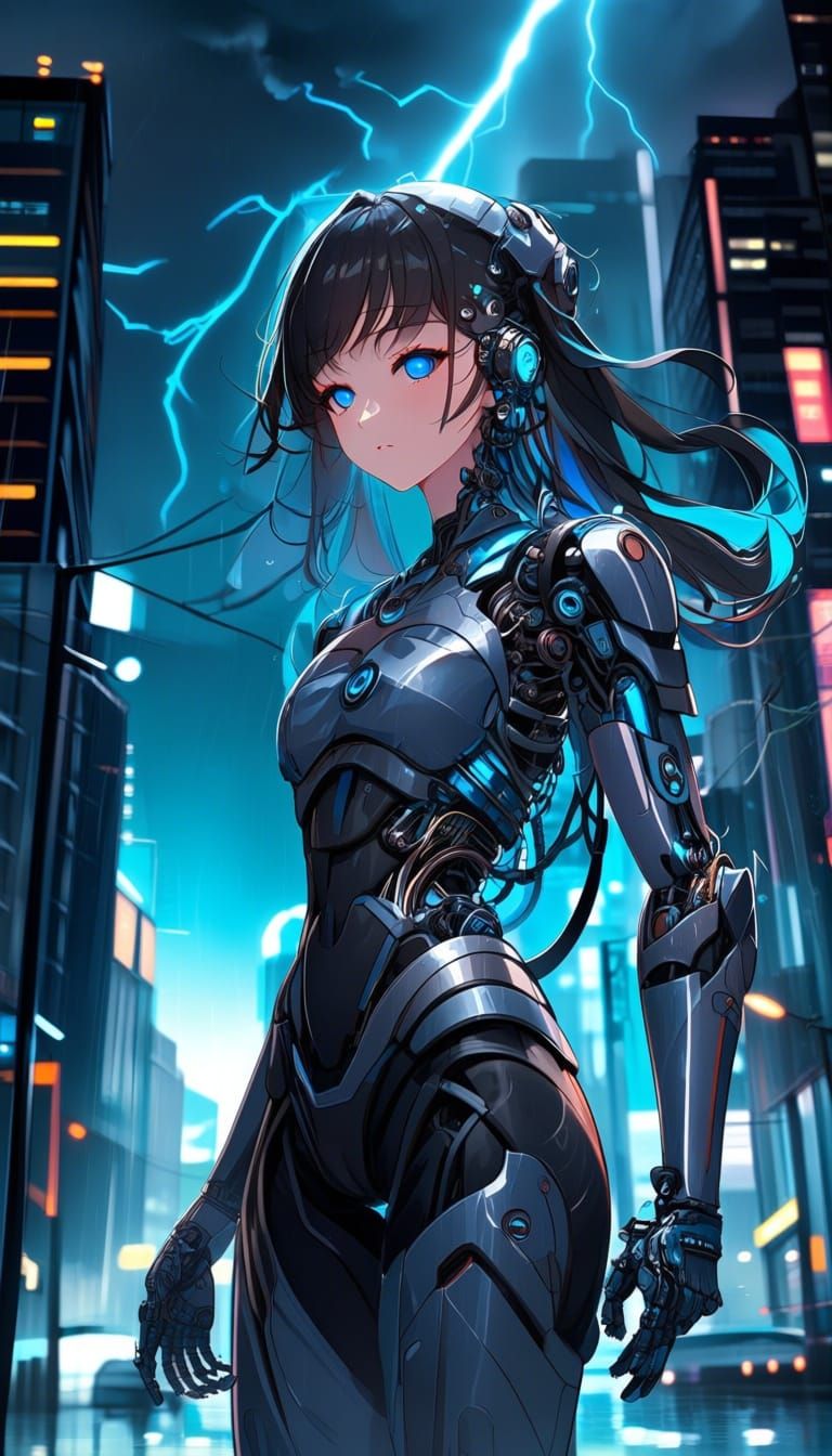 Armoured Woman in Neon City