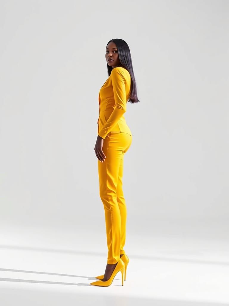 Confident Woman in Yellow Heels, Minimalist Studio