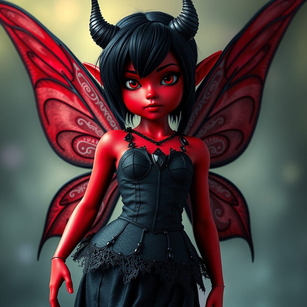 Devil Tinkerbell in Black Dress: Photorealistic 4K