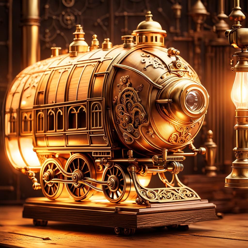 Steampunk Train Lamp with Brass Filigree
