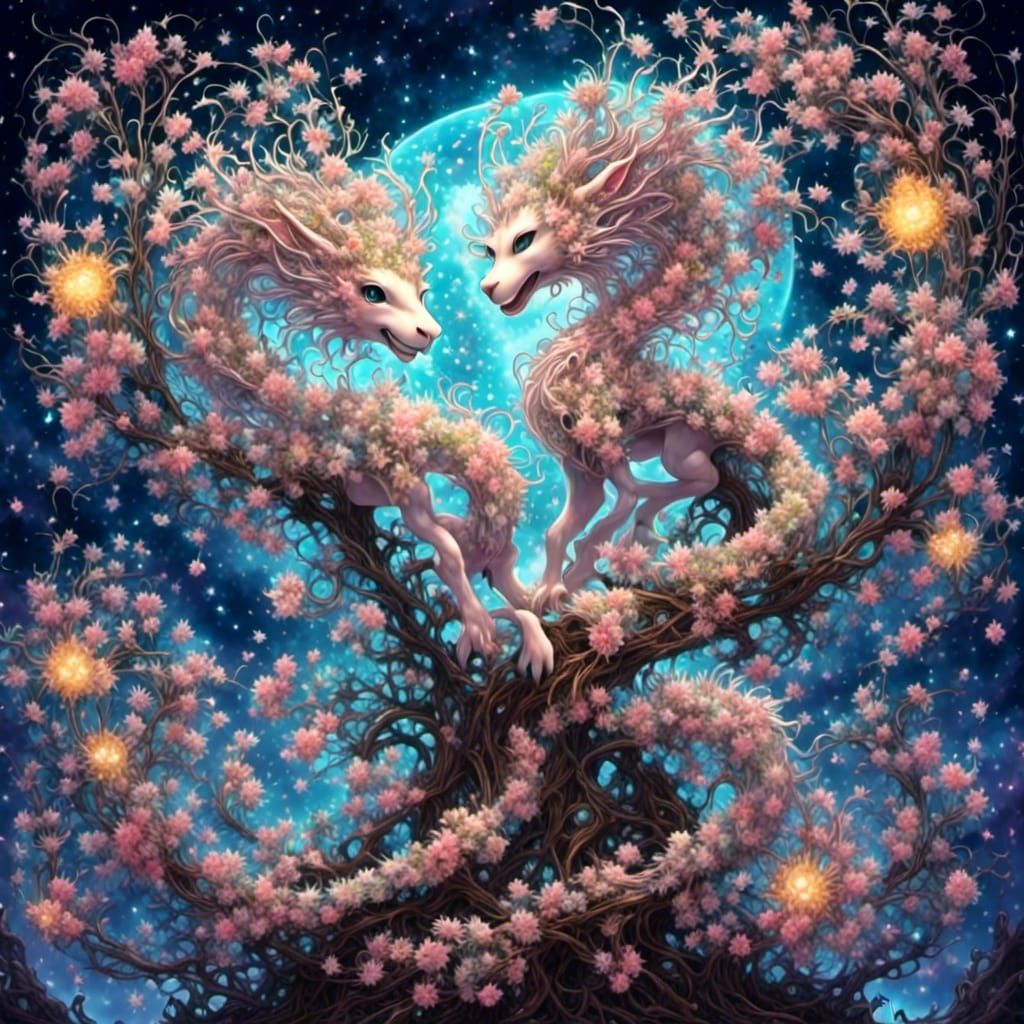 Radiant Dragon Babies in Blossom Garden