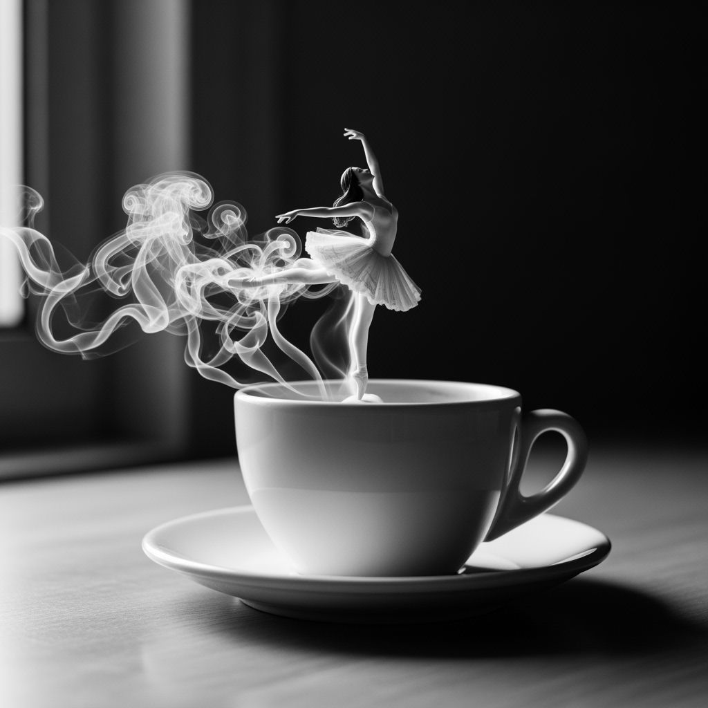 Smoke Ballerina Dances on Coffee Cup