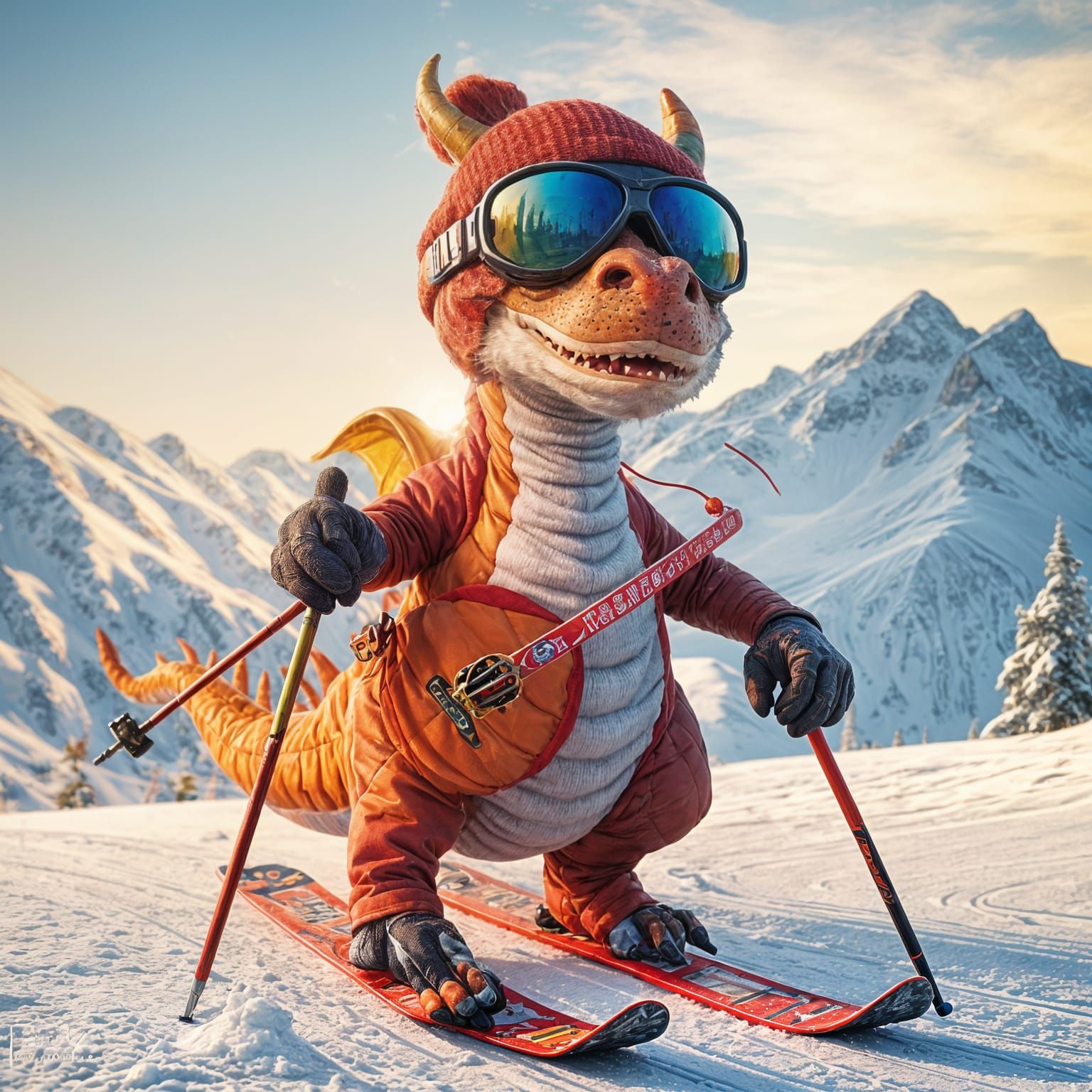 Dragon Ski Bum in Vibrant Winter Wonderland