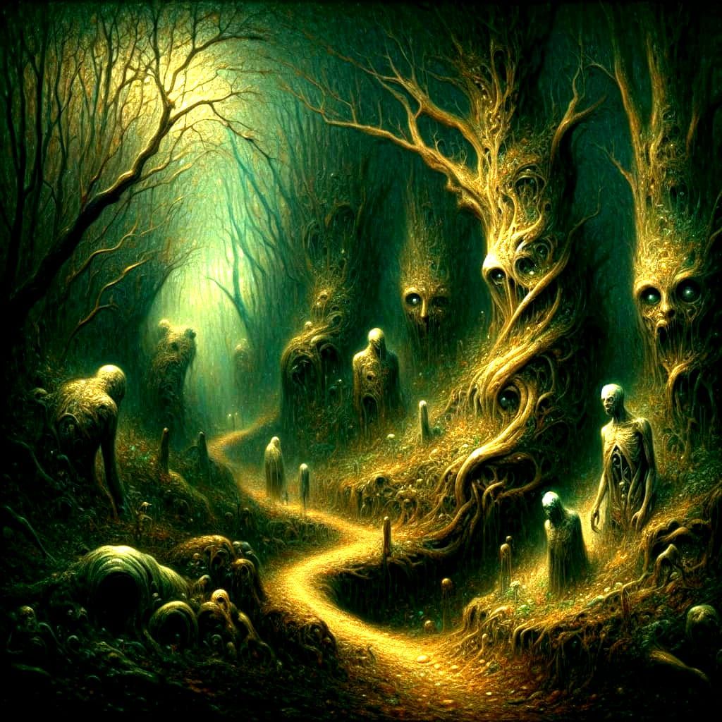 Eldritch Forest: Liminal Figures in a Surrealist Oil Paintin...