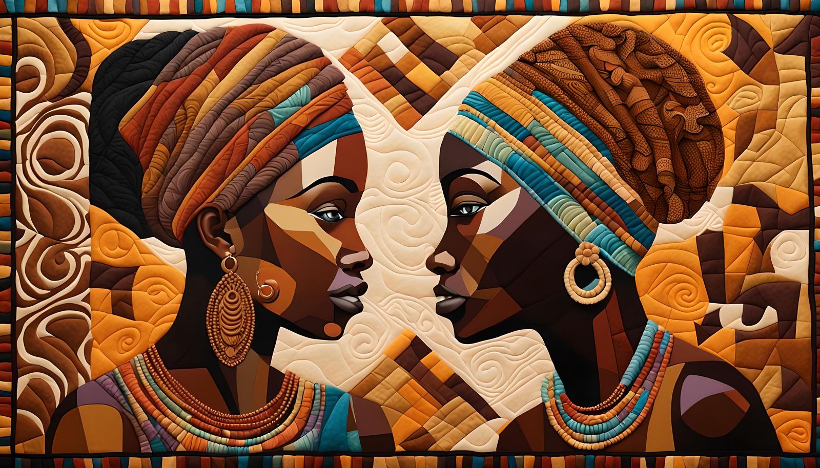 Vibrant Quilting Mural of African Women Talking