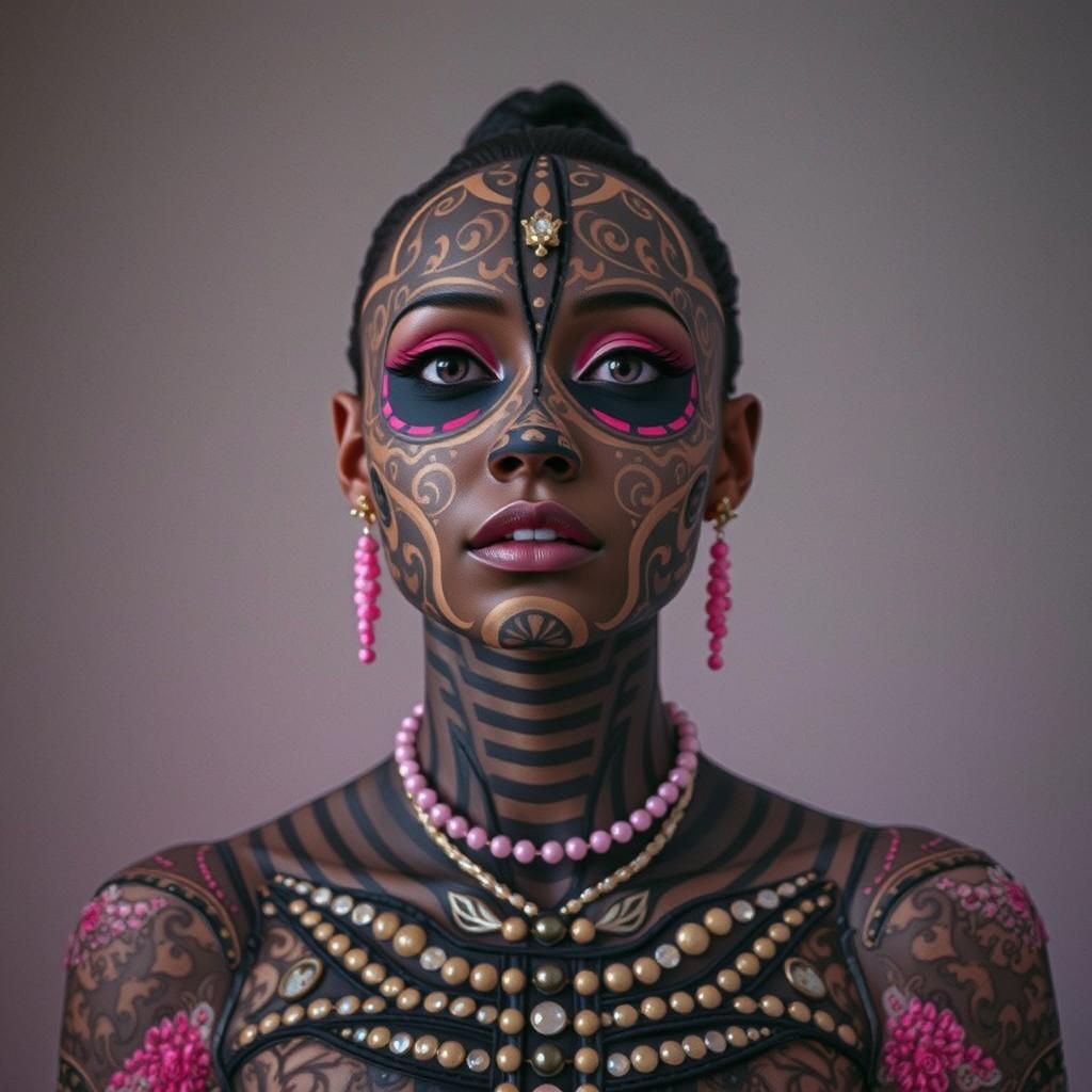 Elegant Woman in Luxurious Gown with Neon Glow