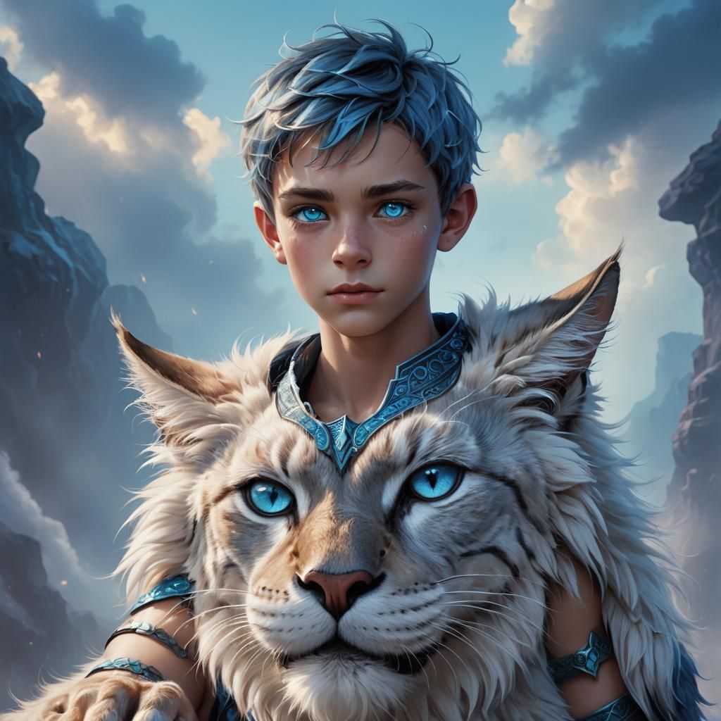 Feline Boy with Sapphire Eyes in Misty Blue