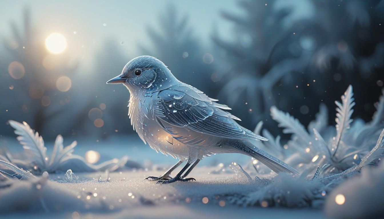 Surreal Winter Fantasy Art Features a Delicate Ice Bird in a...