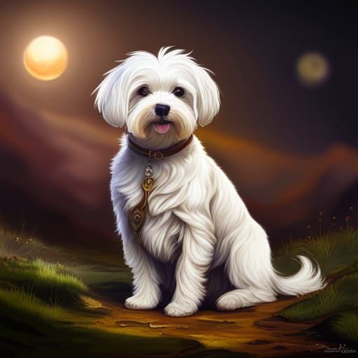 Detailed Matte Painting of a Maltese Dog