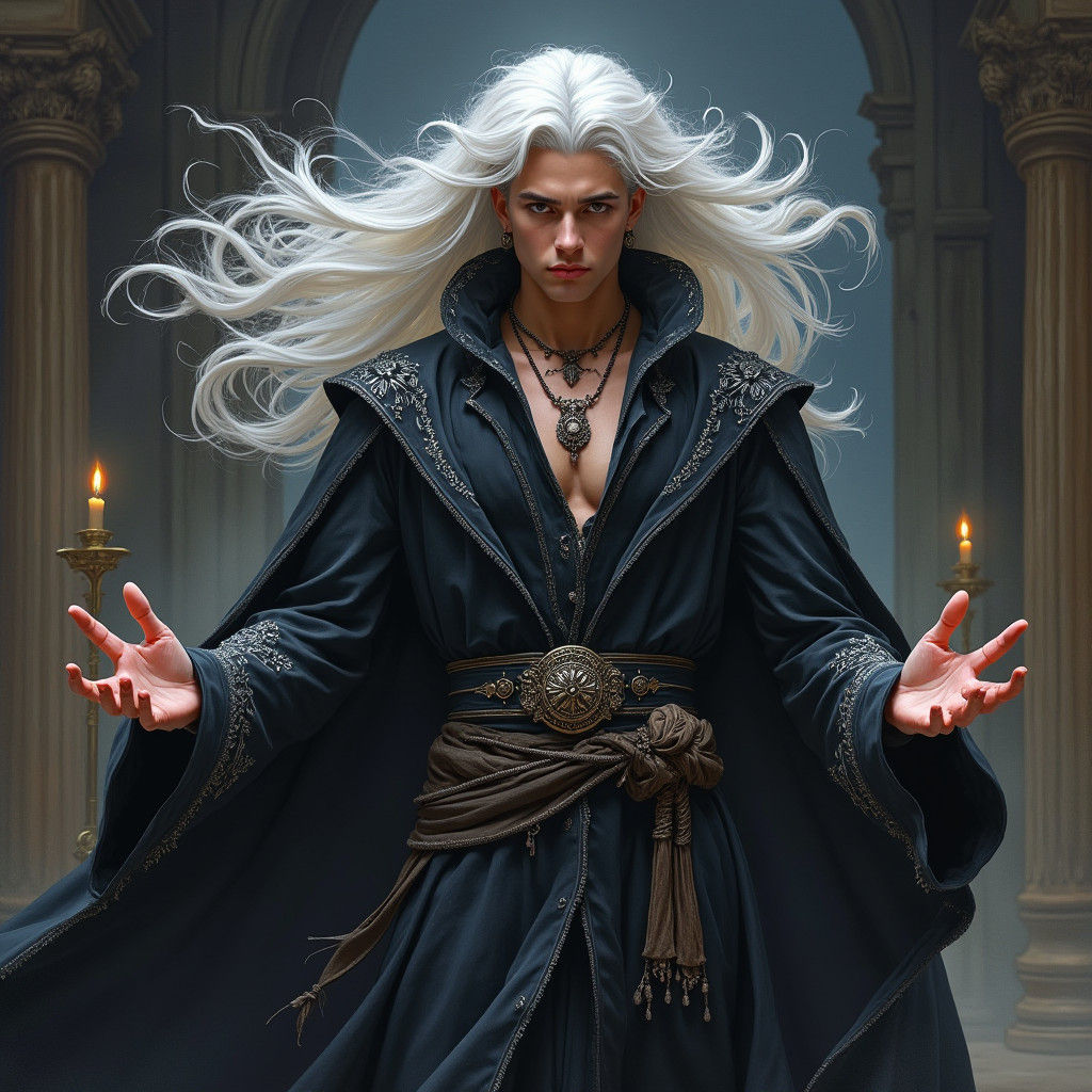 Handsome Warlock Casting a Spell in Fantasy Illustration