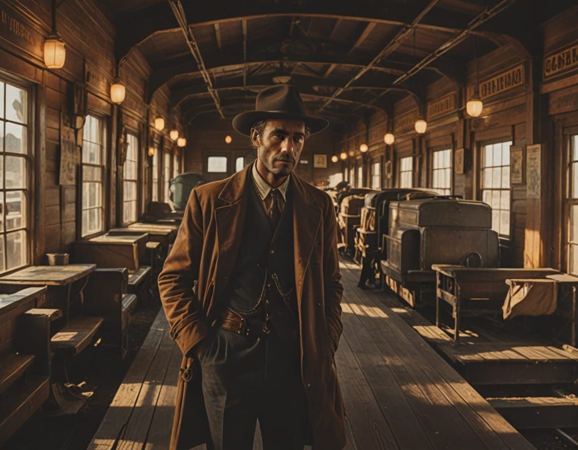 Retro Western Film Still: Lone Figure in Golden Hour