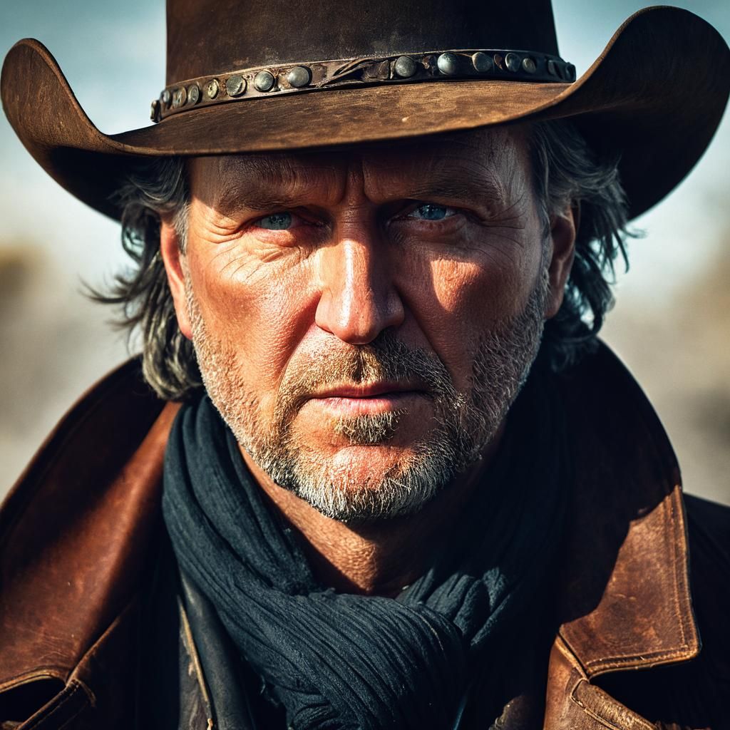 Cowboy Portrait in Western Film Noir Style