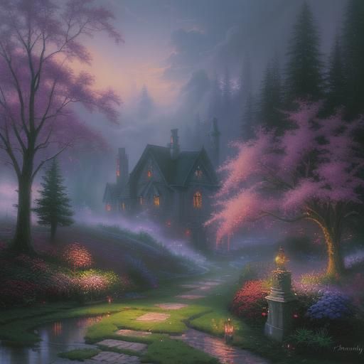 Ethereal Valentine's Day Fantasy in Kinkade Style