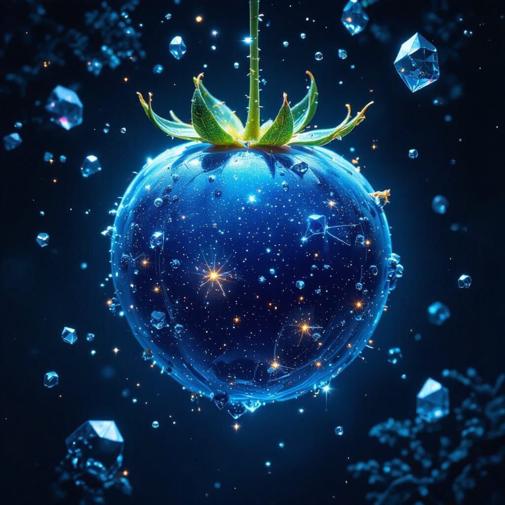 Bioluminescent Blueberry in Space: Surreal Biomechanical Art