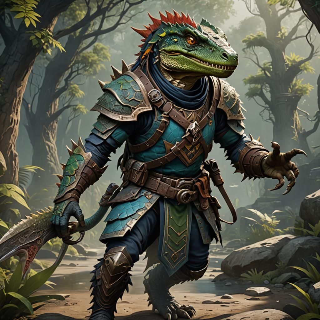 Lizardfolk Ranger: Detailed Fantasy Concept Art