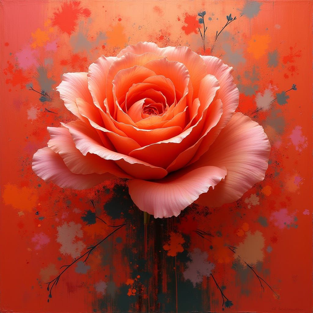 Explosion of Rose Petals in Red and Orange