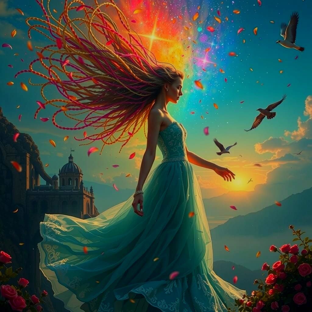 Woman's Transformative Dance: A Photorealistic Dreamscape