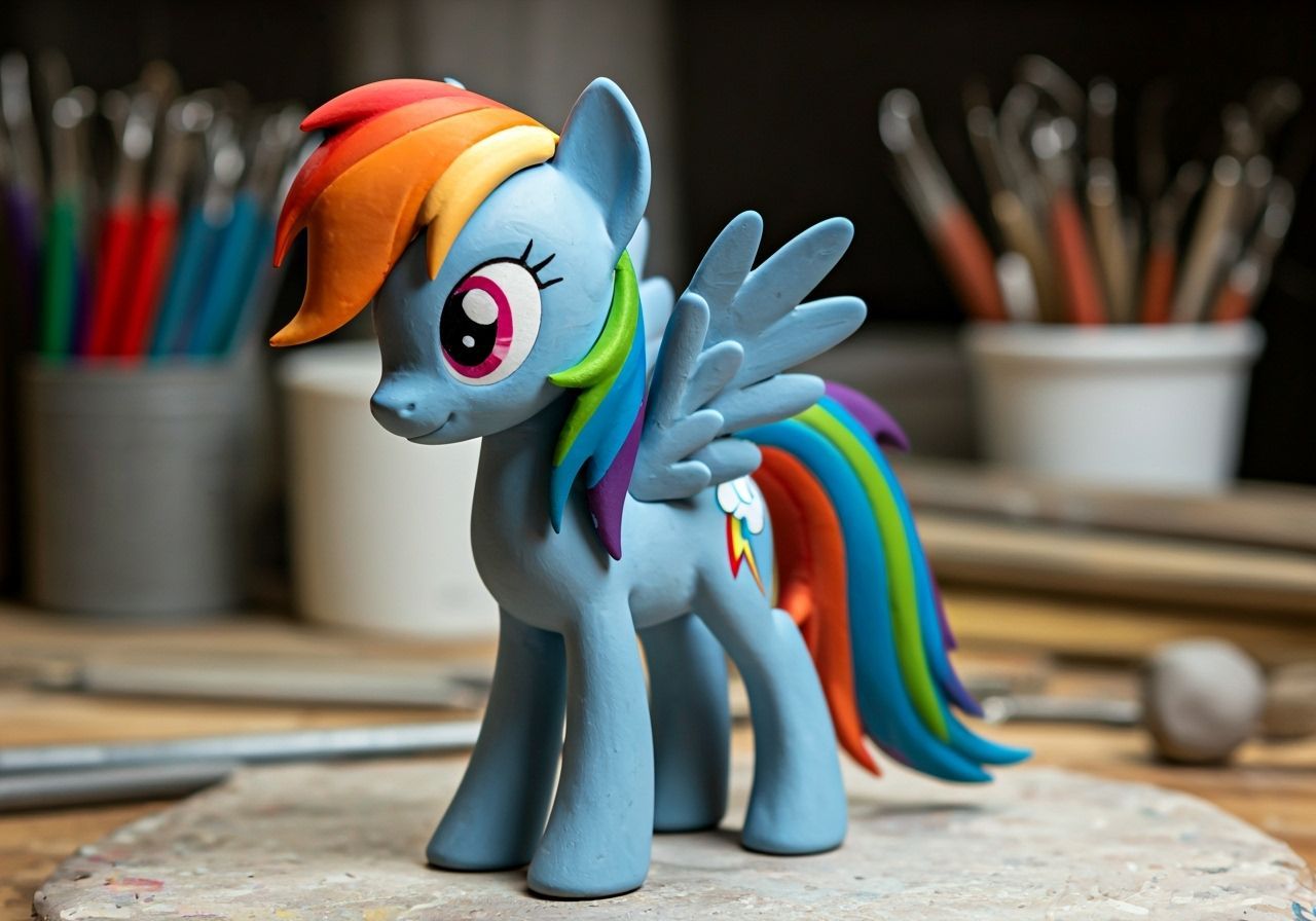 Rainbow Dash Clay Figurine on Sculpting Workbench
