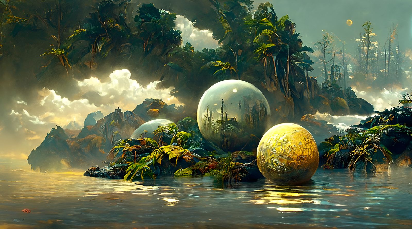 Alien Tropical Island at Night: Fantasy Concept Art