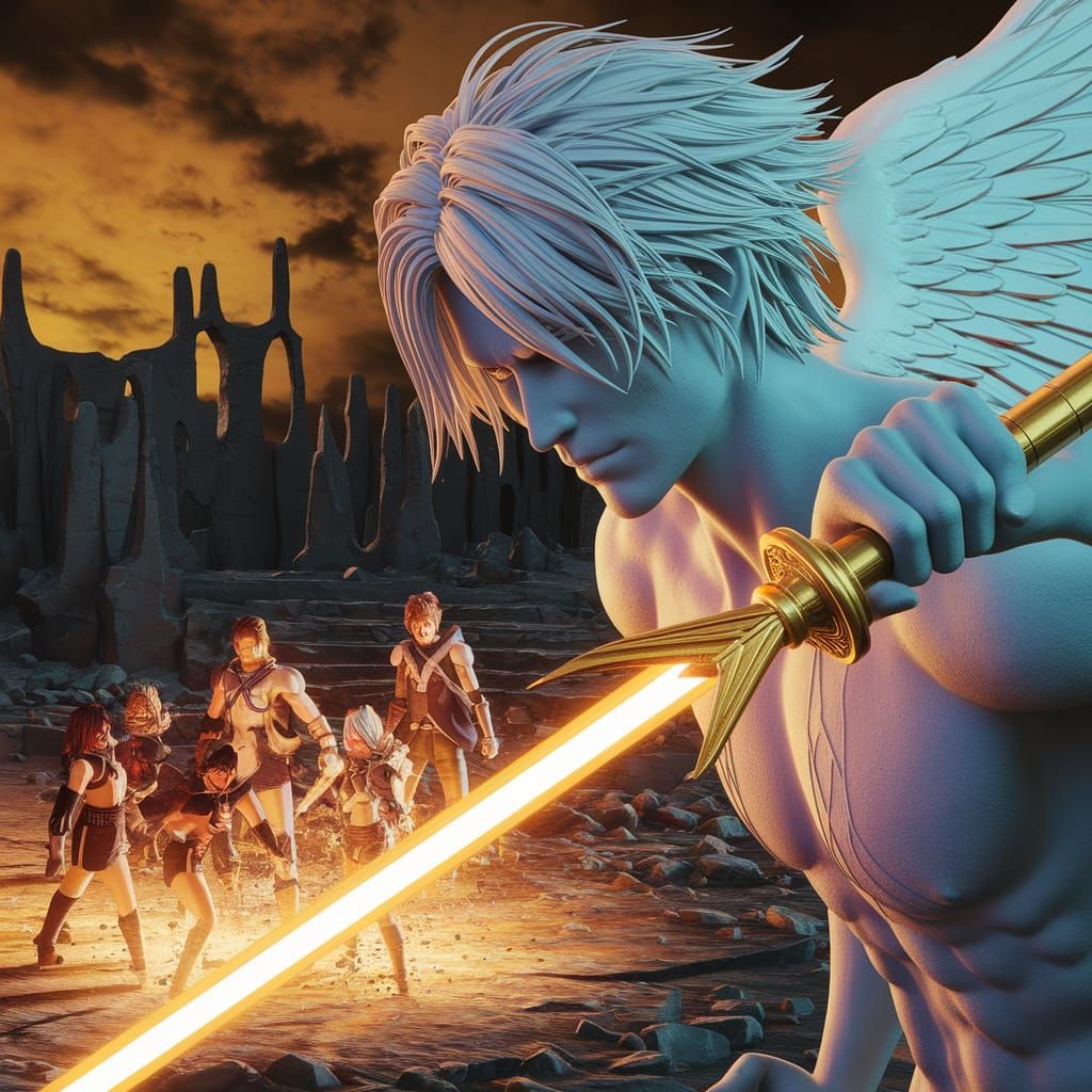 Surreal Angelic Warrior in Hyper-Realistic 3D Render