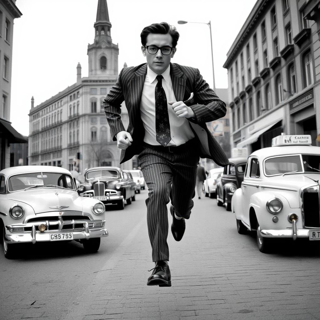 Dashing City Dandy in Mid-Stride