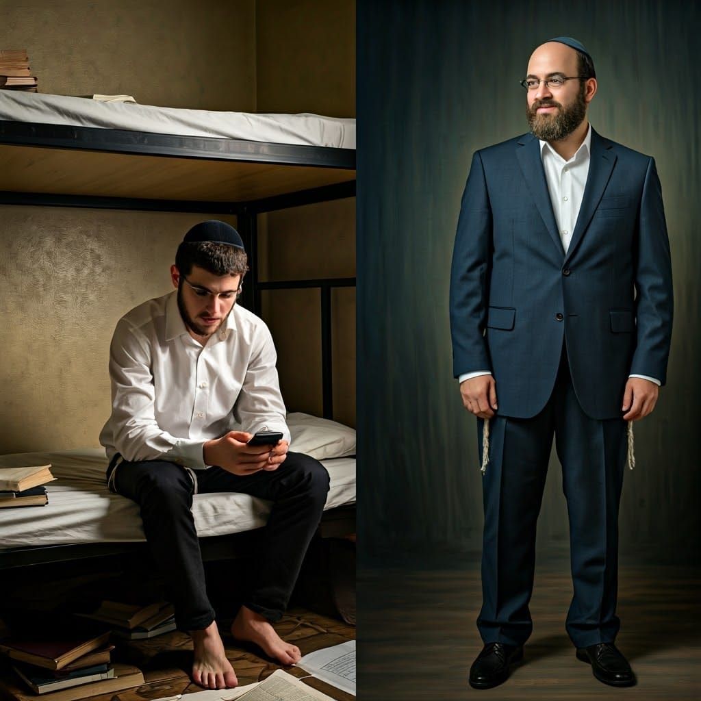 Confident Haredi Youth in Modern Attire, Radiating Charisma ...