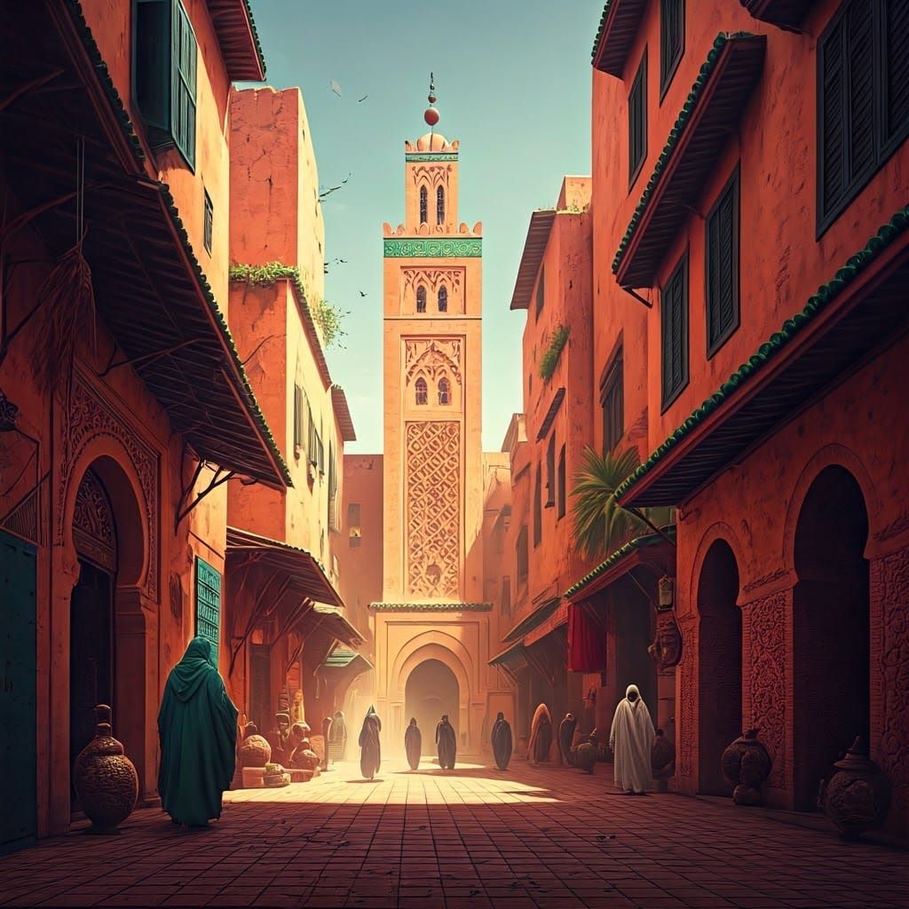 Vibrant Marrakech Souk: Matte Painting Concept Art