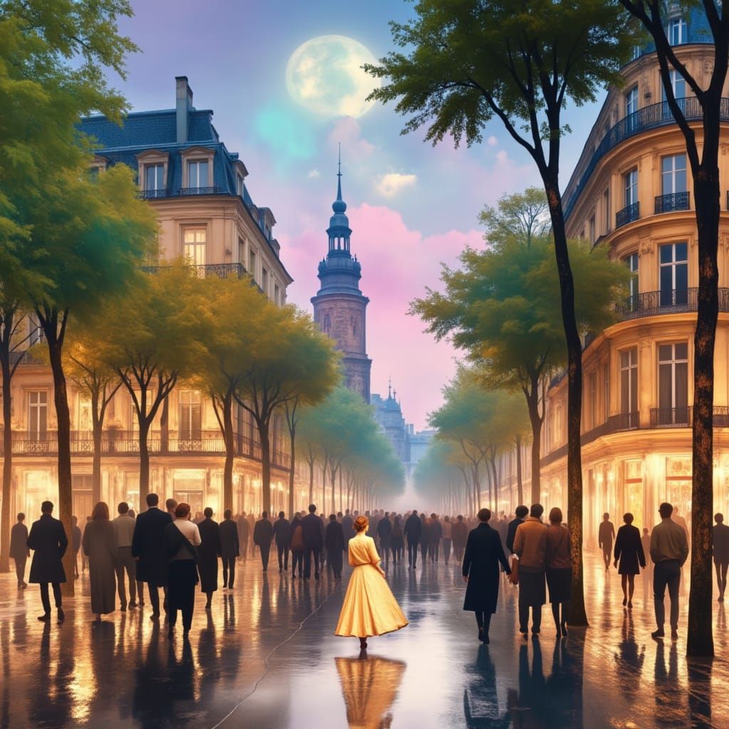 Paris Night Scene, 1880s Era