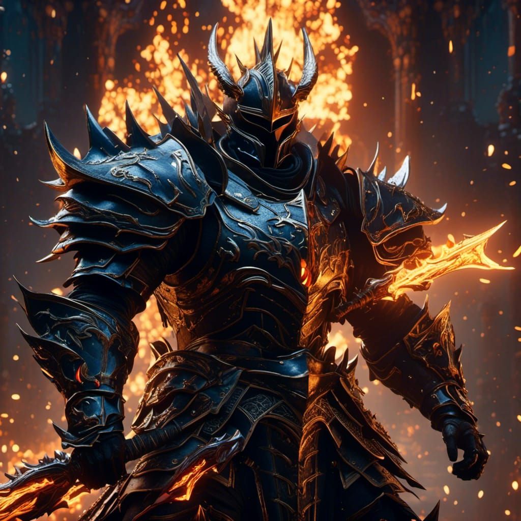 Dark Paladin in Spiked Armor with Ethereal Fire