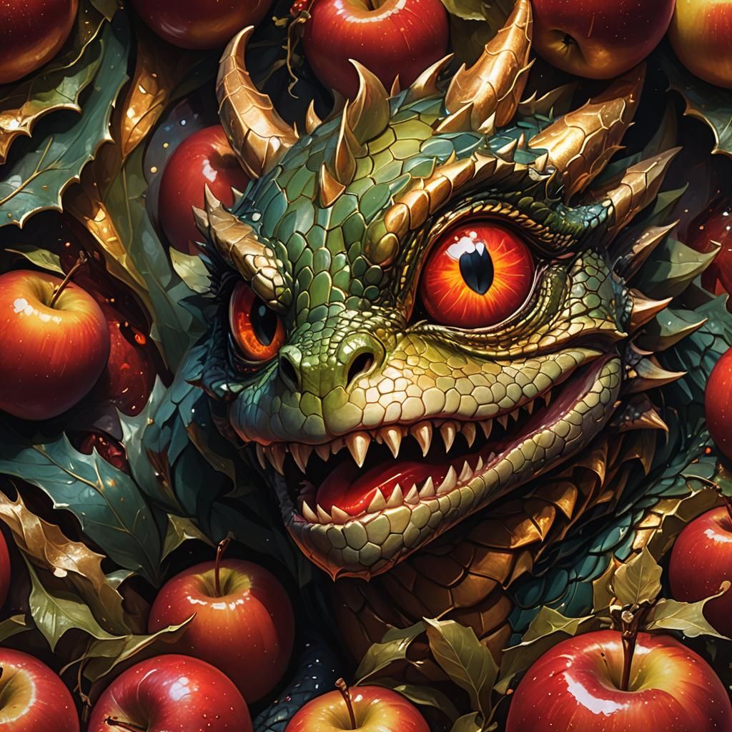 Baby Dragon and Apple Fantasy Concept Art