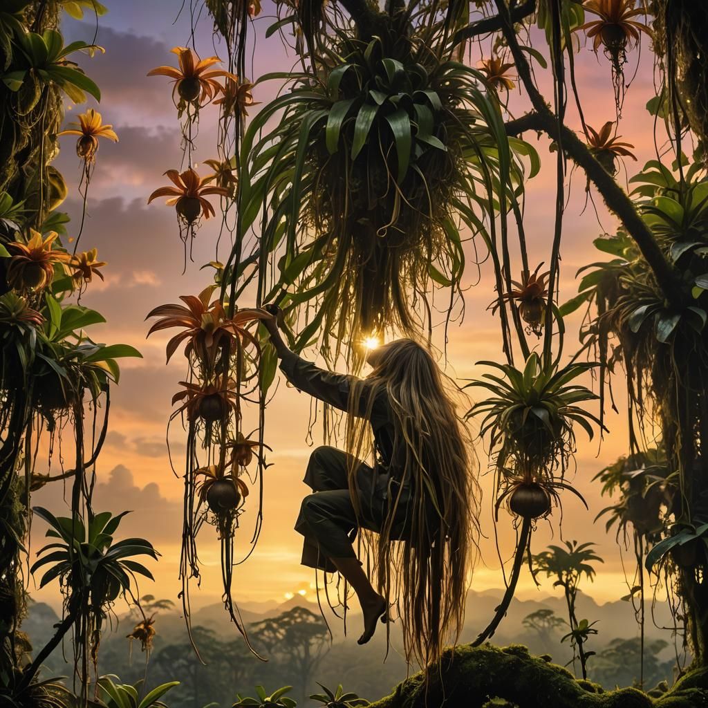 Mystical Bulbophyllum Orchid Collage at Sunset
