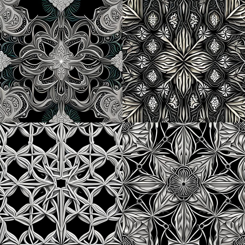 Intricate Silver Filigree Black Rose Penrose Tiling