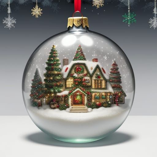 Glass Ornament with Christmas Scene, Festive Decorations