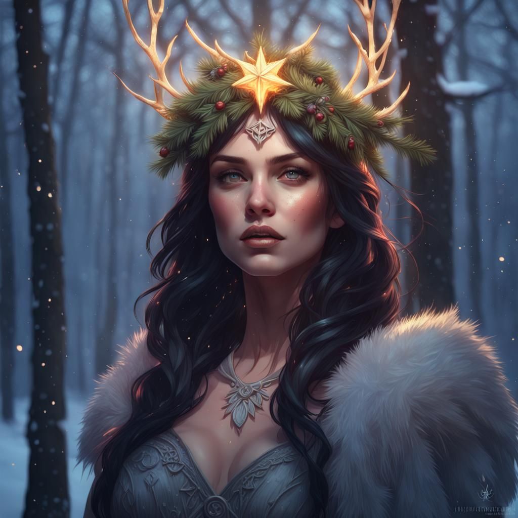 Winter Faerie Queen Celebrates Yule: Hyperdetailed Portrait