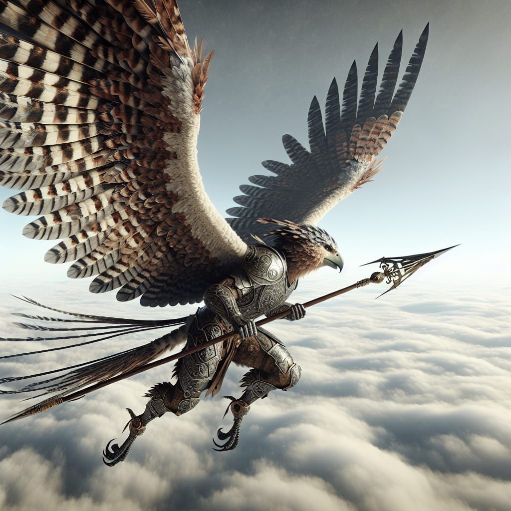 Armored Aarakocra Soaring Through the Sky