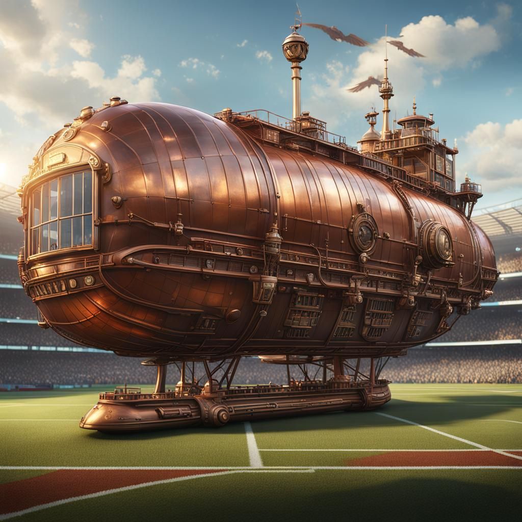 Victorian Cigar-Shaped Airship in Detailed Matte Painting