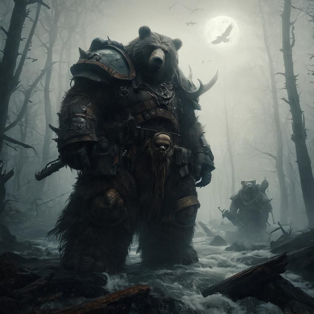 Ominous Kodiak Bear Marine in Elemental Darkness