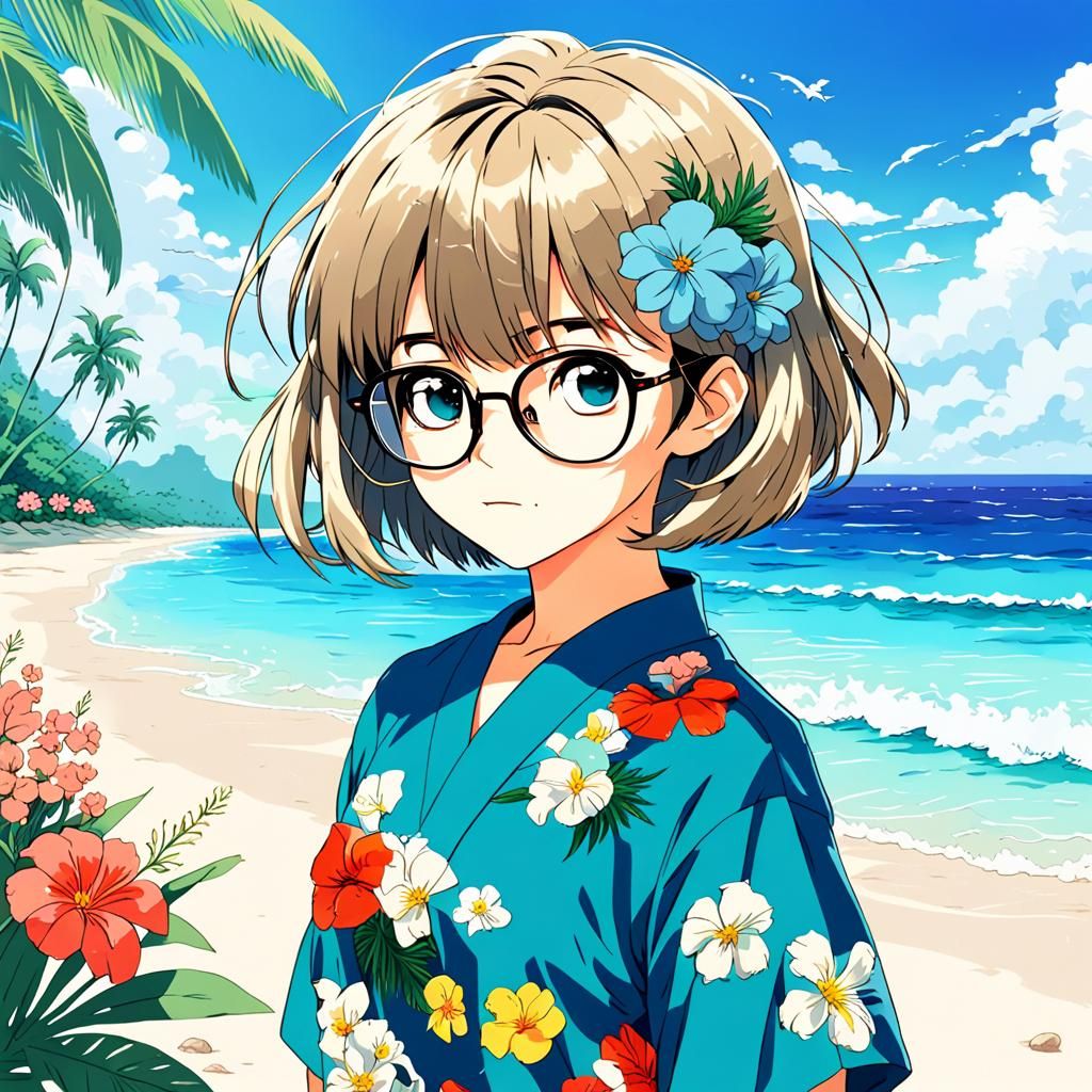 Anime Style Woman on Tropical Beach
