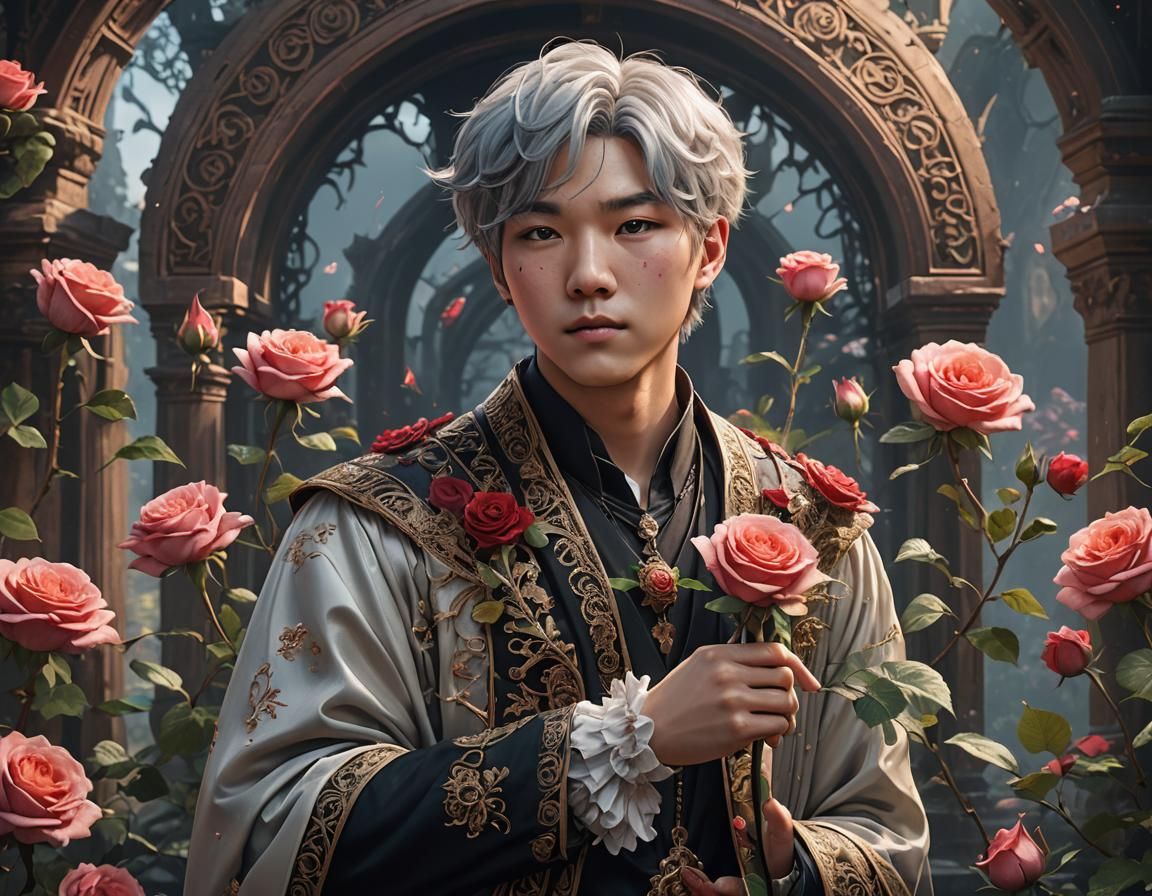 Suga BTS with Rose: Detailed Matte Painting