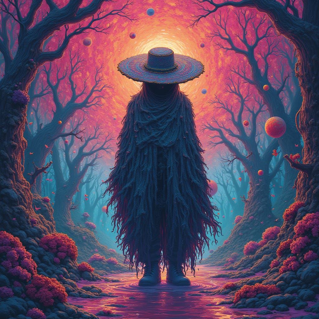 Ethereal Figure in Psychedelic Futuristic Realm