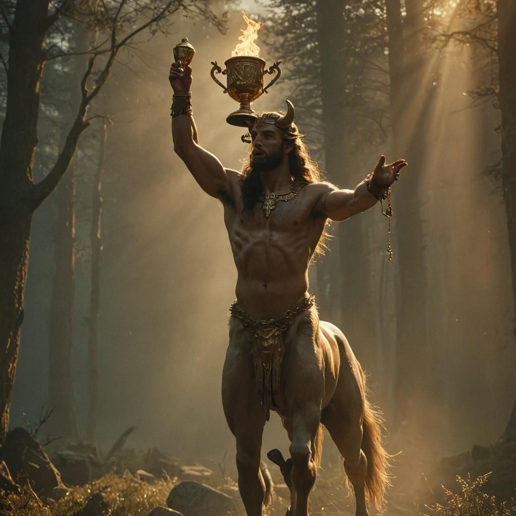 Majestic Centaur with Holy Grail in Golden Light