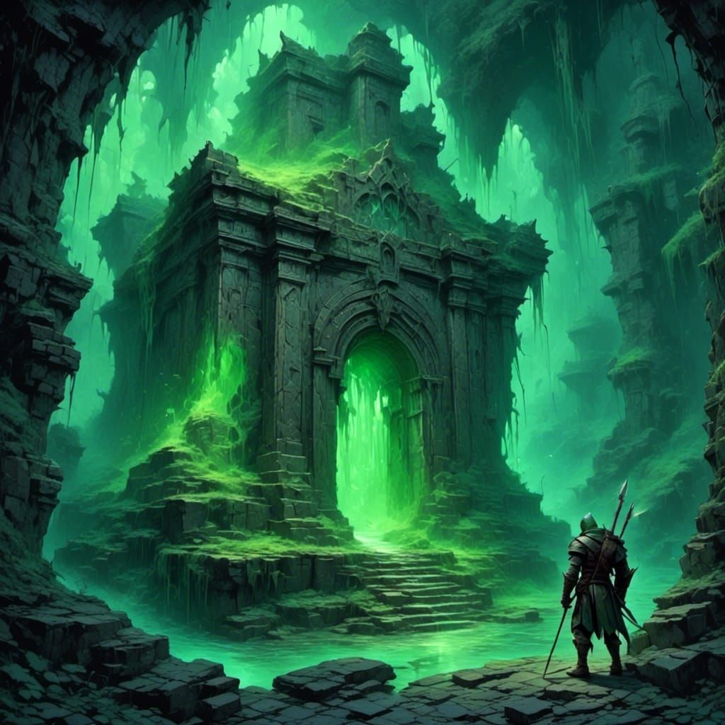 Adventurer Trapped in Jelly Cube: Dark Fantasy Art