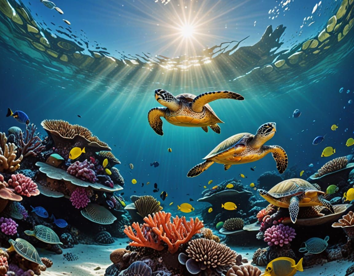 Underwater Coral Reef Ecosystem in Hyperrealistic Photograph...