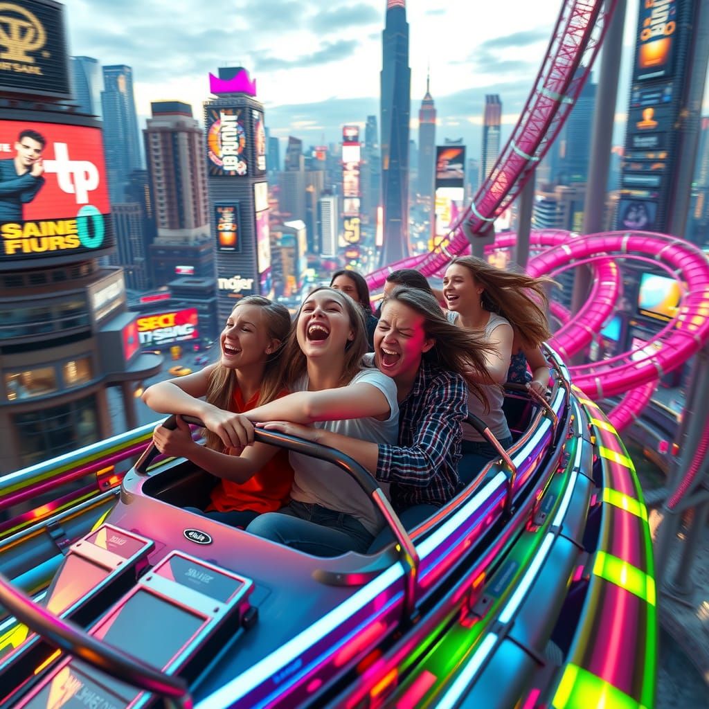 Thrilling Roller Coaster Ride in Futuristic Cityscape
