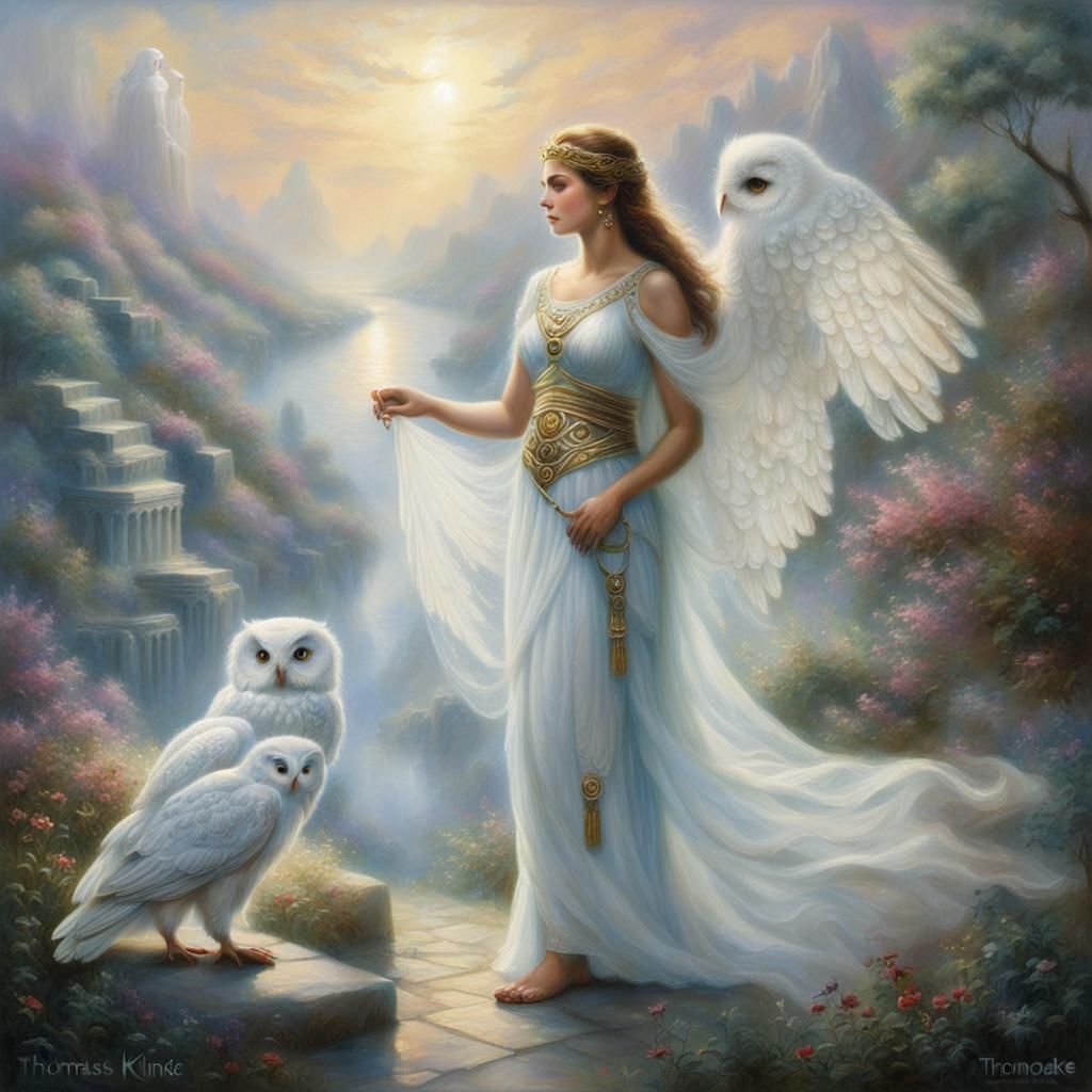Greek Goddess with Owl in Ethereal Style