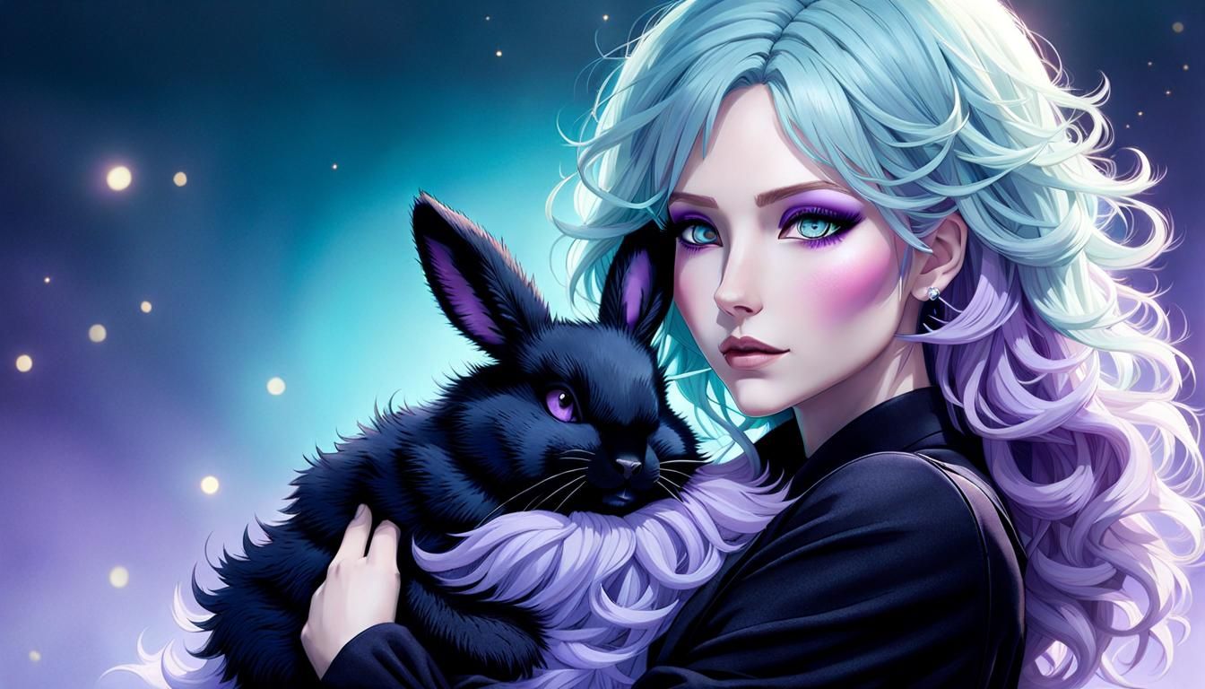 Boogeyman's Child Hugging Bunny in Dark Fantasy Style