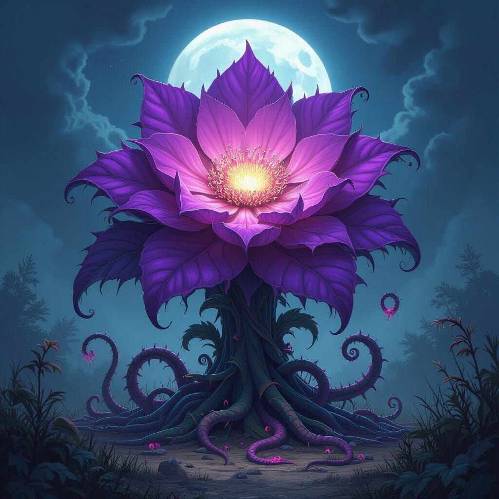 Majestic Purple Plant Fusion with Radiant Flower