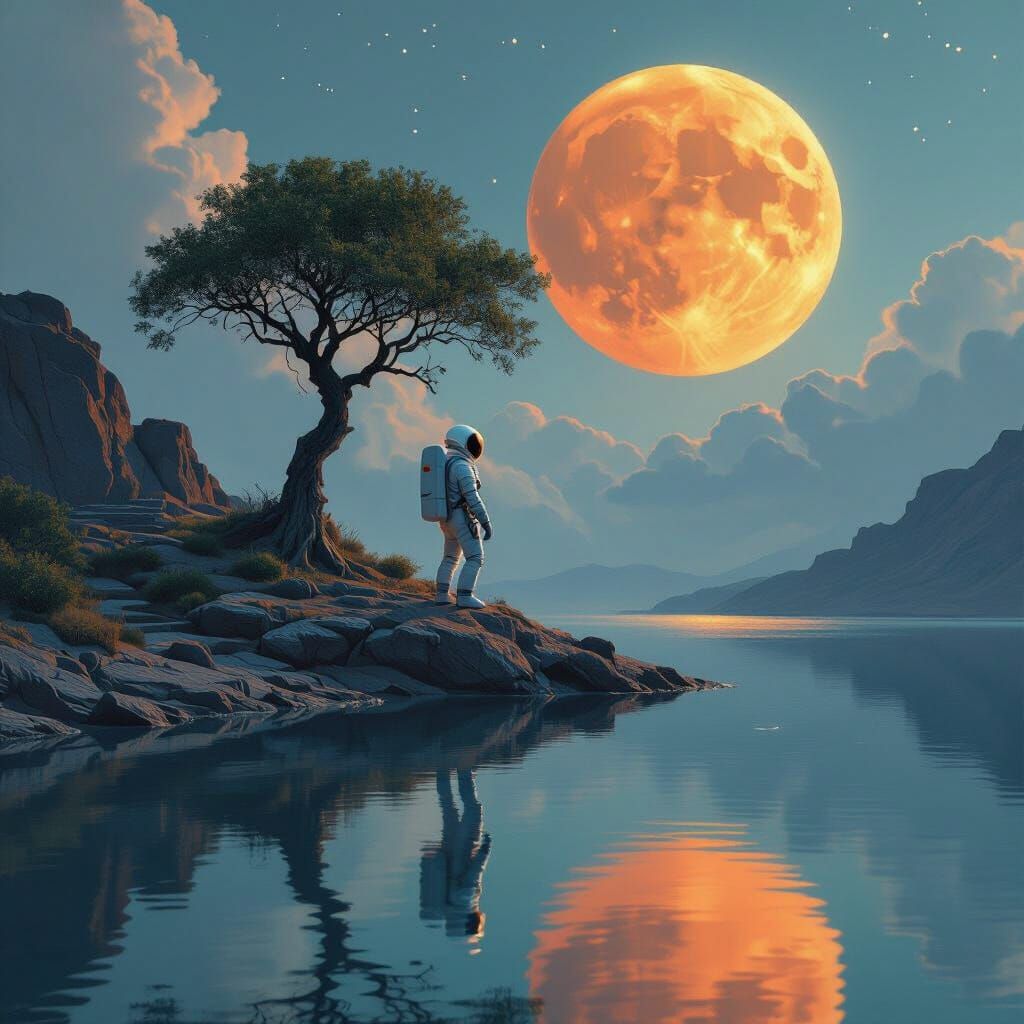 Astronaut Exploring Ruins in Surreal Landscape