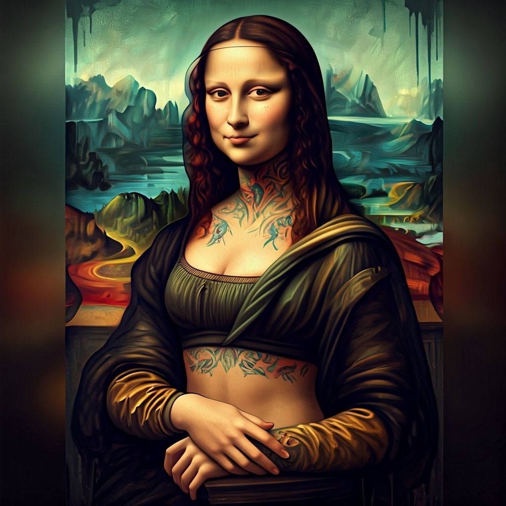 Mona Lisa with Tribal Tattoos in Hyperrealistic Style